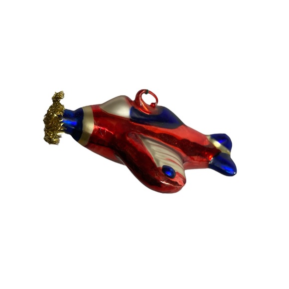 VINTAGE Blown Glass Aviation Red Airplane Plane Christmas Tree Ornament - Picture 1 of 8